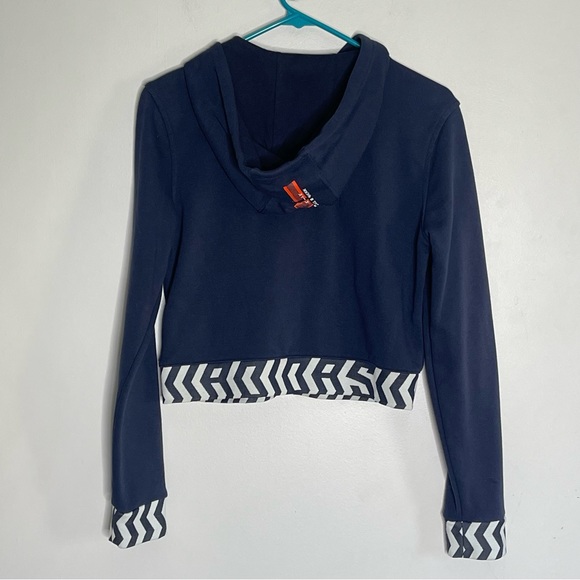 ADIDAS Navy and White Cropped Three Stripe Life Hooded Sweatshirt Size Small - Picture 7 of 10
